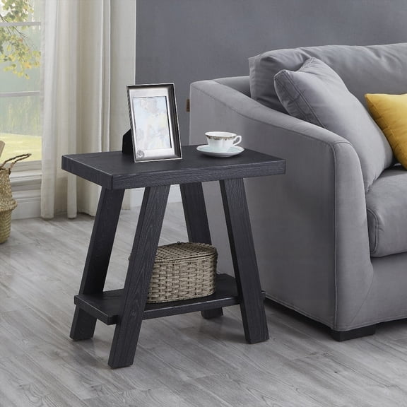 Black Finished Athens Wood Shelf Side Table with 1.77" Thick Table Top