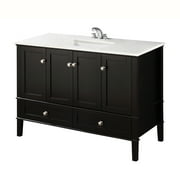 Brooklyn + Max Chesapeake 48 inch Contemporary Bath Vanity in Black with White Engineered Quartz Marble Top