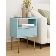 thumbnail image 6 of Nightstand,Mid-Century Modern Bedside Table with Storage Drawer and Open Wood Shelf,Small Gold Frame Side Table for Bedroom,Living Room,, 6 of 8