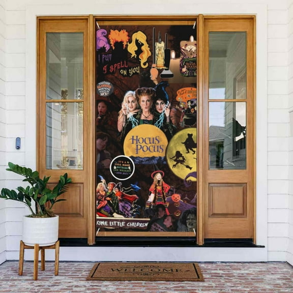 Door Cover Decoration Hocus Pocus Hanging Banner Backdrop Tapestry Outdoor Party Decor 72.8 x 35.4 Inch