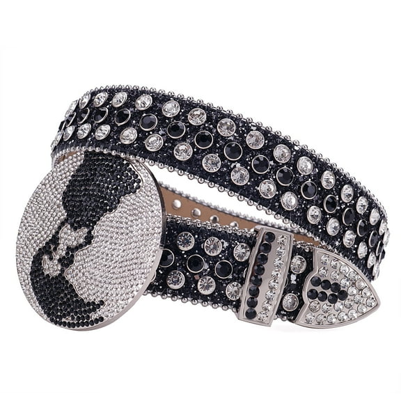 Western Rhinestone Belts For Men Women Gem Leather Belt Premium Planet Earth Buckle Rhinestone Belts Strap