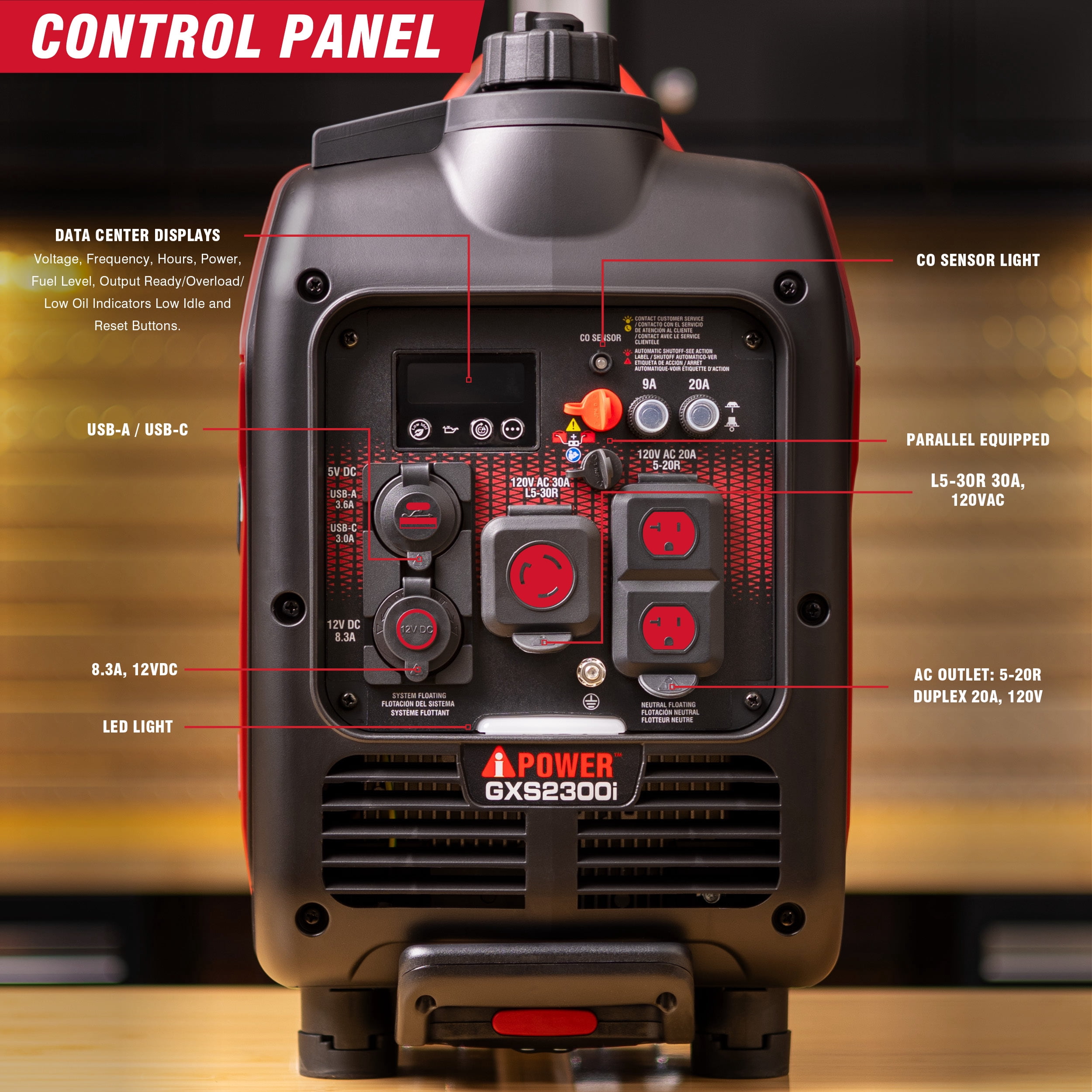 A-iPower 2300-Watt Gasoline Portable Inverter Generator with Recoil Start, 80cc OHV Engine, CO Sensor