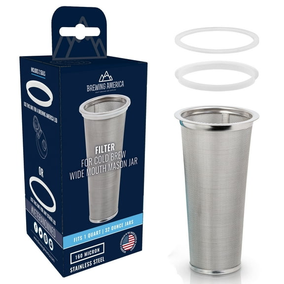 Cold Brew Filter for Mason Jar Wide Mouth Coffee Maker - 1 Quart (32 Ounces), Teal by Brewing America