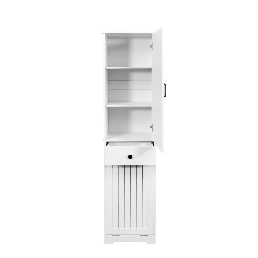 Tcbosik Tall Bathroom Cabinet with Removable Cloth Bag, Tilt Out Laundry Hamper Cabinet with Drawer and Door, Hidden Laundry Hamper Organizer with Shelves for Small Space, White