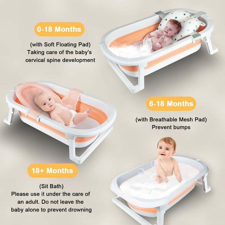 Hurber Folding Baby Bathtub, Infant Bath Tub with Anti Slip Pad