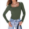 thumbnail image 1 of Camisas de Larga para Mujer, Blusas de Cuello Cuadrado, Blusas Básicas de Punto Acanalado, Conjuntos de Otoño, Ropa de Moda Verde XL, 1 of 8