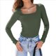thumbnail image 1 of Camisas de Larga para Mujer, Blusas de Cuello Cuadrado, Blusas Básicas de Punto Acanalado, Conjuntos de Otoño, Ropa de Moda Verde XL, 1 of 8