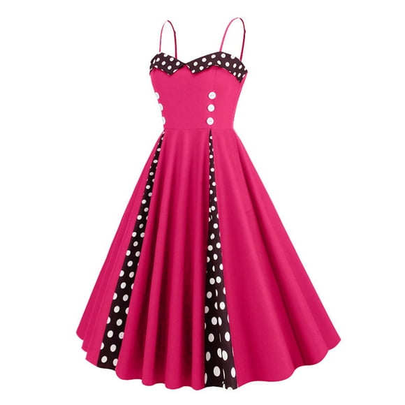 VEKDONE Women Vintage 1950s Dresses Sleeveless Swiss Dots Cocktail Strap Polka Dot A-Line Swing Cocktail Tea Party Dresses S,M,L,XL,XXL