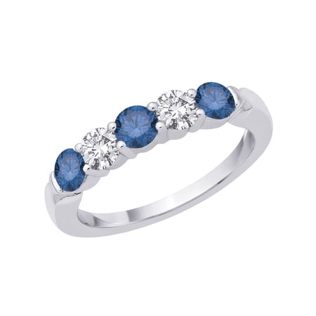 5-Stone Alternating Blue and White Diamond Band in 14K White Gold (1 cttw)
