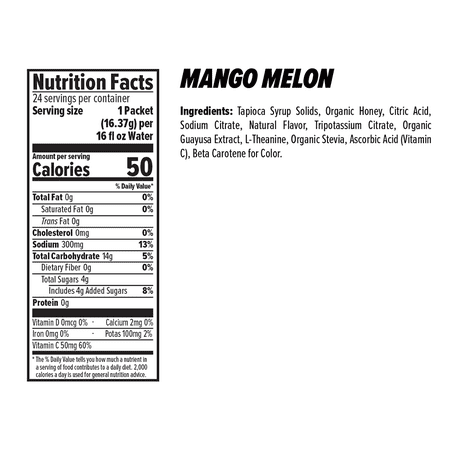 Honey Stinger PERFORM Rapid Hydration Mix - Mango Melon w/ 50mg Caffeine, Sports Nutrtion (24 count)