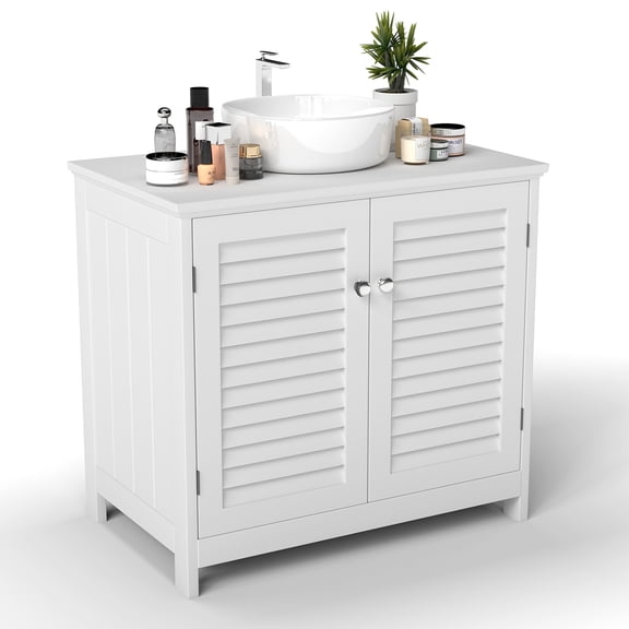 Bathroom Under Sink, Vanity Sink Storage Cabinet with 2 Doors and Shelf MDF Modern Freestanding for Home Organization U Shaped Cutout 15x20cm