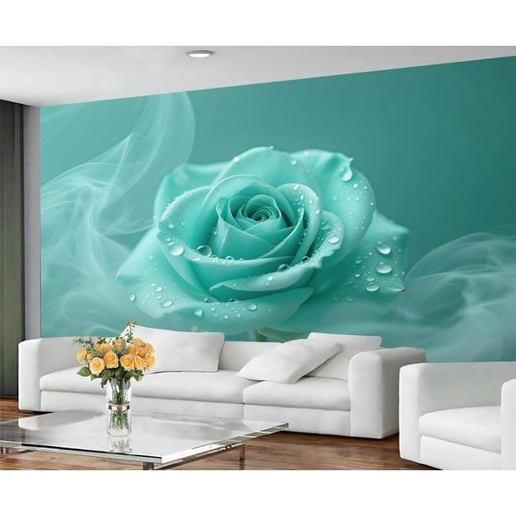 Green Rose Wall Mural - Nordic Light Luxury Wallpaper For Living Room, Rose Mural 98.4"W x 68.9"H (Not Peel and Stick)