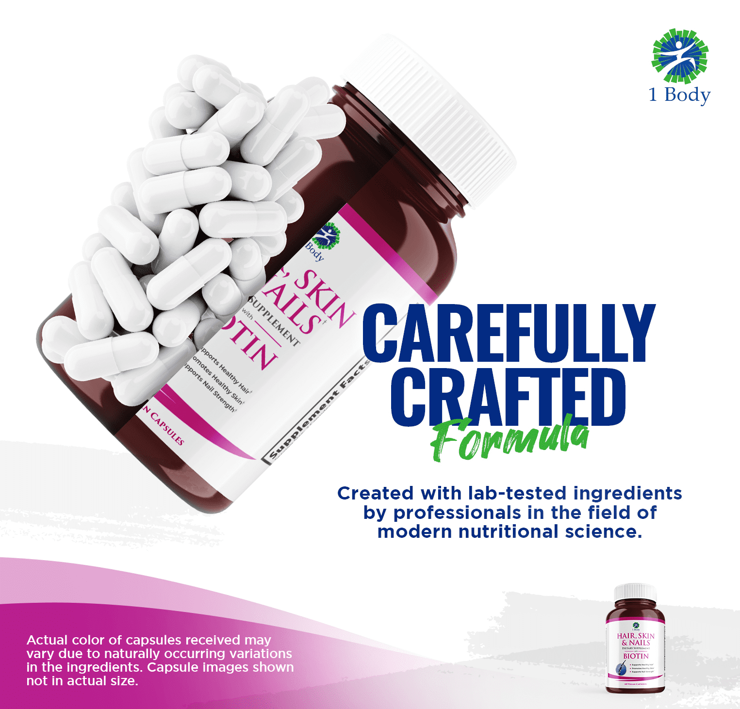 (2 bottles - 10% off) 1 Body 5000 mcg Biotin Dietary Supplement Vegan Capsules for Hair, Skin and Nails