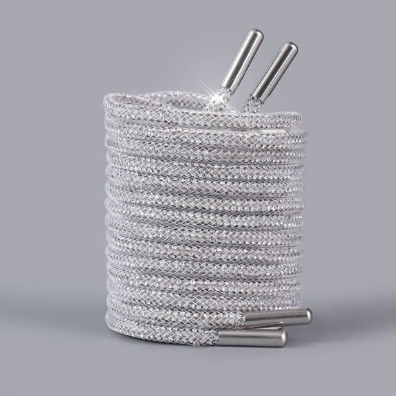 2Pcs Glitter Rhinestone Rope with Net, Sparkly Crystal Shoe Laces, Bling Round Drawstring Cords Replacement for Hoodies Sweatpants Shorts Shoes Bags Accessories - 47 inch / 120 CM