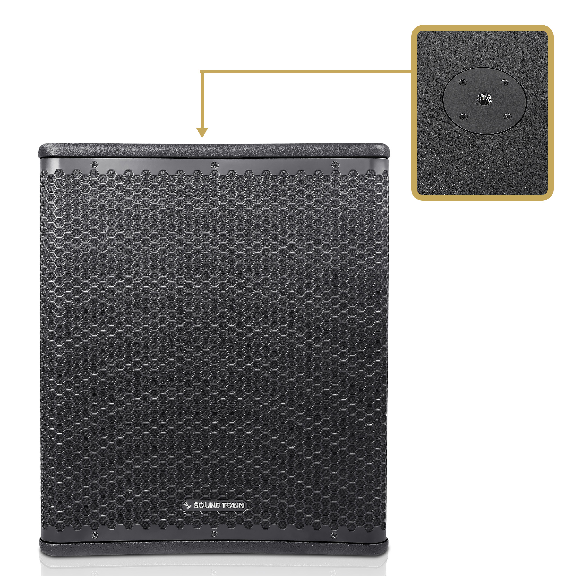Sound Town OBERON Series 15" 1400W Powered PA/DJ Subwoofer with Class-D Amplifier, LPF and Selectable DSP Output Modes, 4" Voice Coil, 100 oz Magnet, Birch Plywood, Black (OBERON-15SPW)