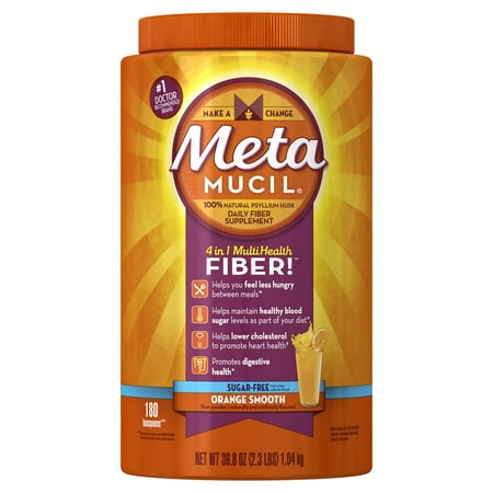 - Metamucil Multi-Health Psyllium Fiber Supplement Sugar-Free Powder, Orange Flavored, 180 Servings