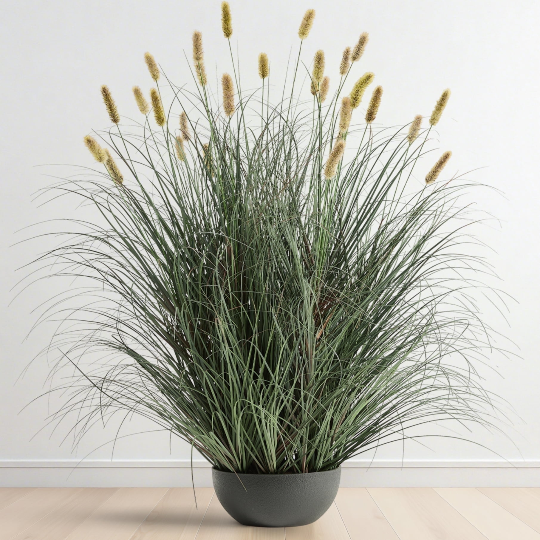 FloraFairy 4ft Onion Grass Artificial Plant and Greenery Fake Floor Plants Indoor Outdoor Potted Faux Green Bristlegrass with Yellow Spikes Horsetail Reed Grass House Decorative