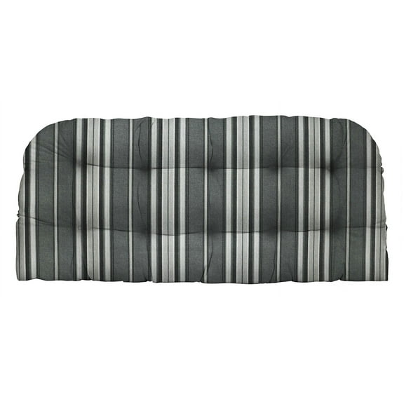 RSH Décor Indoor Outdoor Single Tufted Wicker Loveseat Settee, Standard, Terrace Noir Grey Stripe