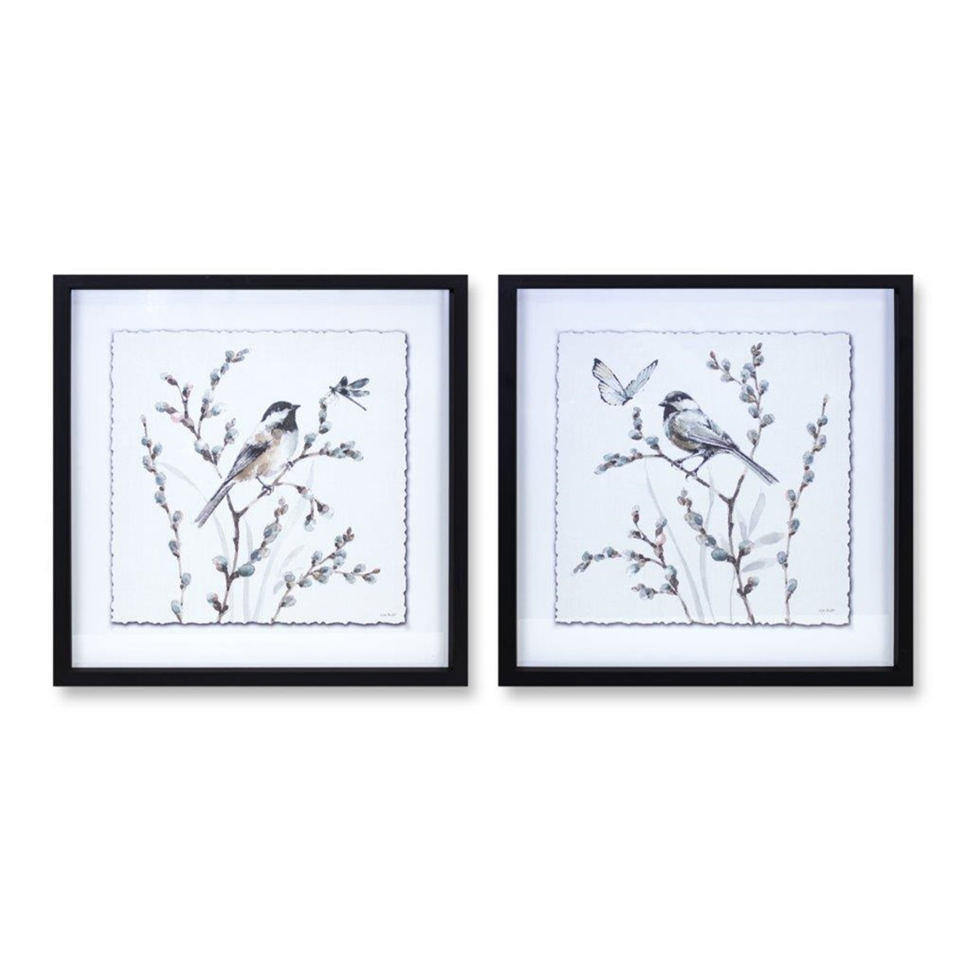 Pussy Willow & Bird Print (Set of 2) 15.75"SQ MDF/Glass