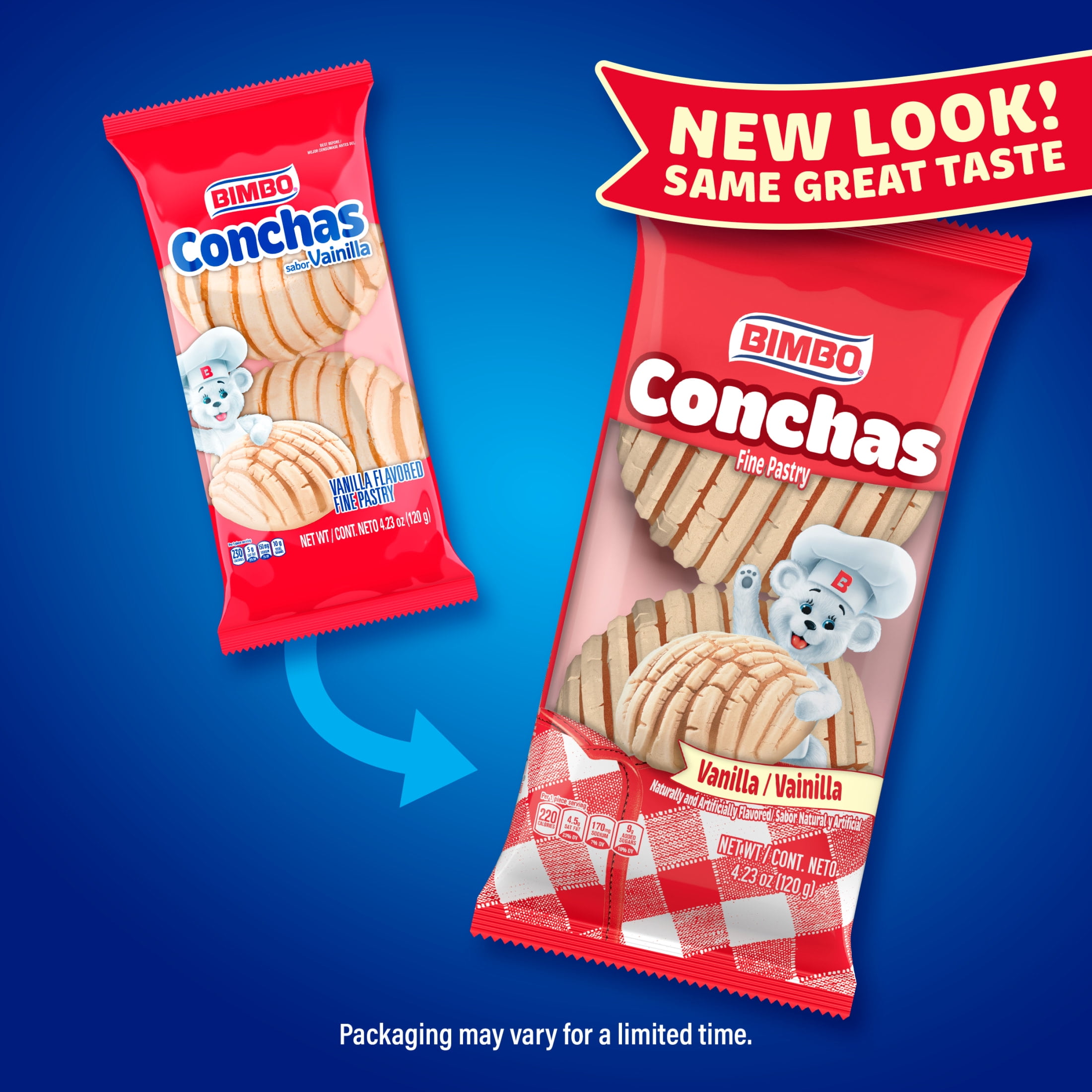 (3 pack) Bimbo Conchas Vanilla Fine Pastry, 2 count, Pastries, 4.23 oz Bag