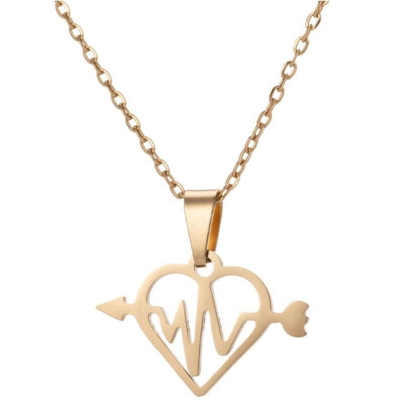 ERDOUY handmade necklace pendant suitable for men and women, stainless steel geometric minimalist heart-shaped lightning pendant necklace (gold)