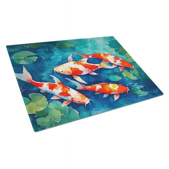 0.2 x 15 x 12 in. Koi Fish Glass Cutting Board, Large
