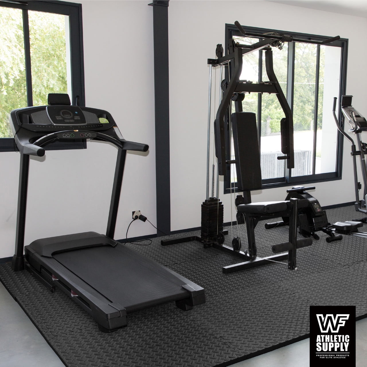 WF Athletic Supply 48 SQ.FT Diamond Pattern 1/2-Inch Thickness Interlocking Exercise Foam Mats, Extra Thick Eva Foam Flooring Tiles, Gym Fitness Equipment Mat, Home Protective Flooring Cushion, Black