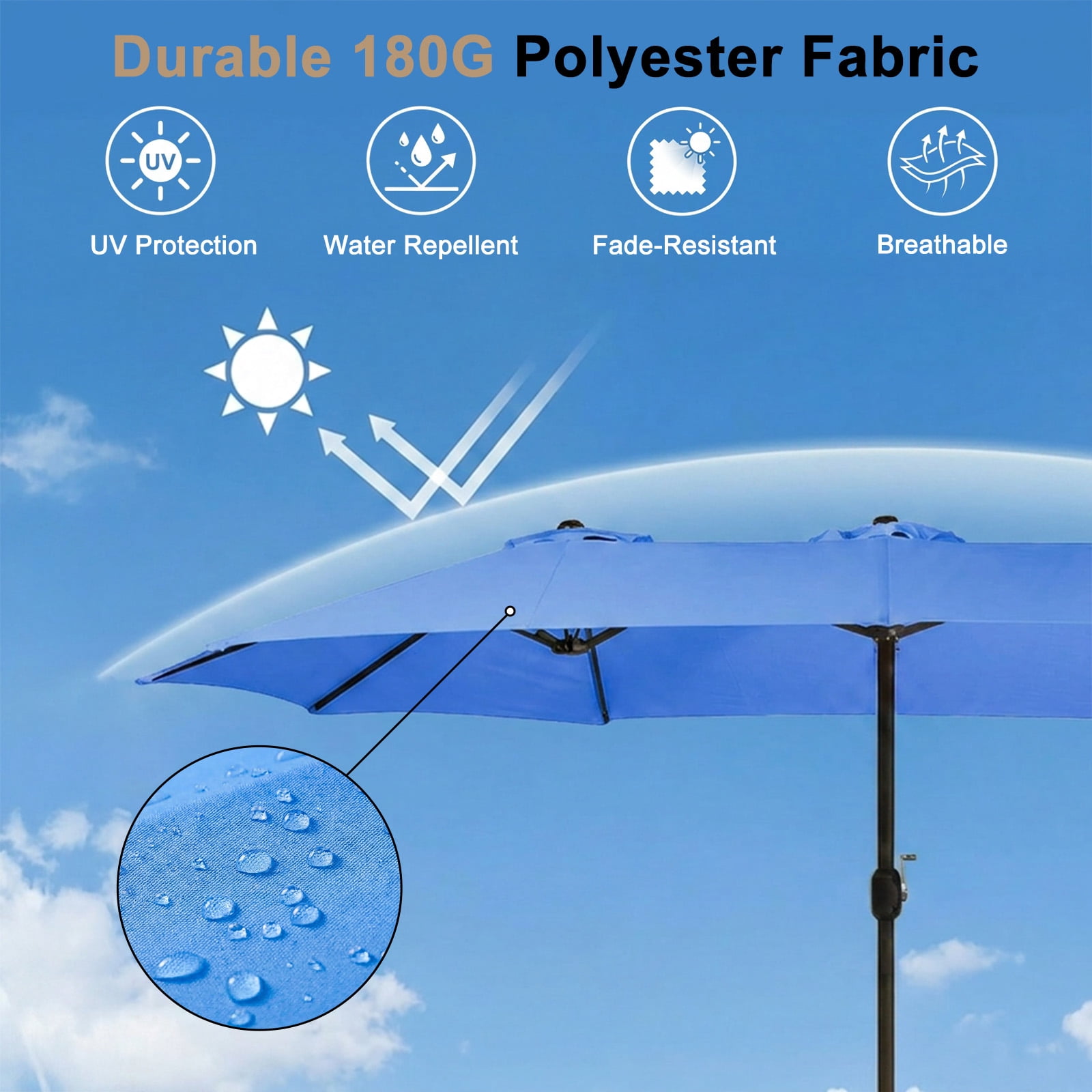 BPS 15ft Patio Umbrella with Base, Rectangle Outdoor Umbrella with Stand for Poolside, Lawn, and Backyard - Blue