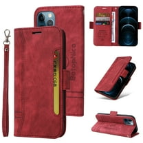 For iPhone 12 Pro Max Flip Case, Slide Card Pocket Premium PU Leather Folio Flip with Design Card Slots Wrist Strap Shockproof Kickstand Magnetic Protective Cover For iPhone 12 Pro Max, Red