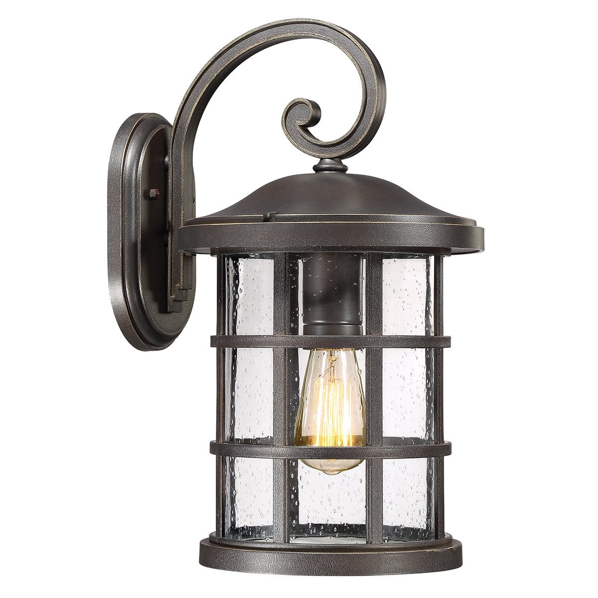 Urban Ambiance Luxury Craftsman Outdoor Wall Light, Medium Size: 17.75"H x 10"W, with Tudor Style Elements, Wrought Iron Design, Oil Rubbed Parisian Bronze Finish and Seeded Glass, UQL1045