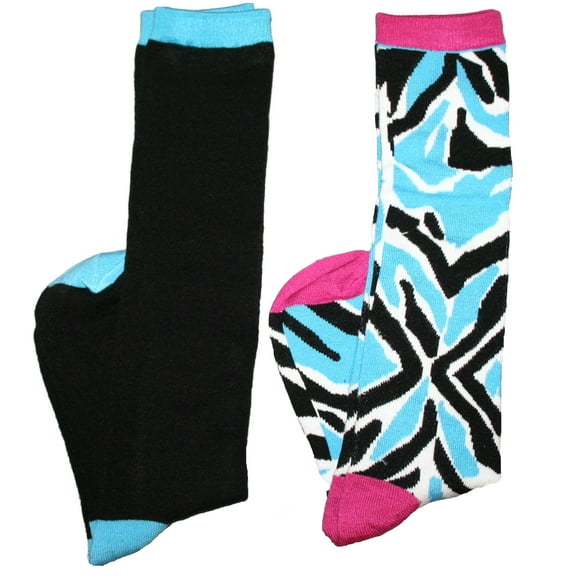 SO Junior Women's 2-Pack Knee High Socks Zebra/Solid Sock Size 9-11