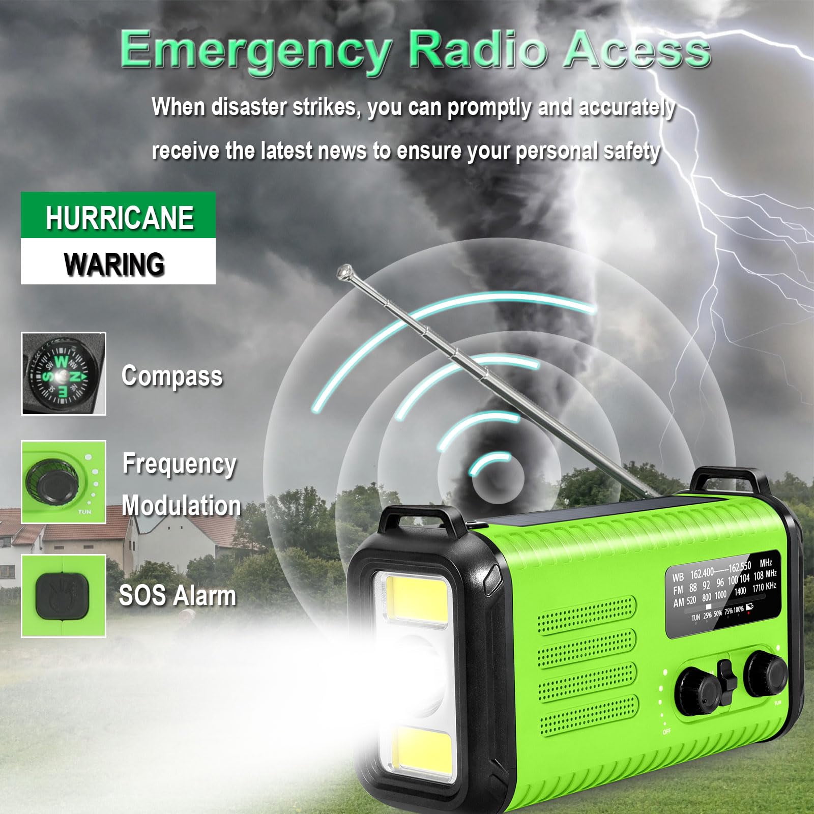 20000mah/ 74000mwh Emergency Hand Crank Radio  Am/fm/noaa Portable Weather Solar Radios With Usb Phone Reading Lamp Flashlight & Sos For Emergency/hurricane/home