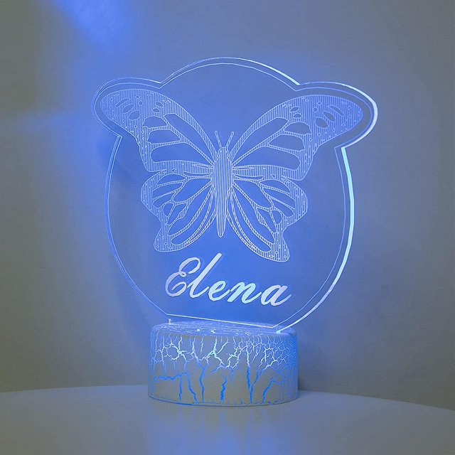 Mariposa personalizada Luz nocturna Nombre personalizado Acrílico Lámpara LED con cargador USB 7 colores Cambiador Decoración de cabecera Regalo para niños Niñas Familia Feliz Sencillez