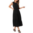 thumbnail image 4 of Vestidos de verano sin mangas para mujer Inspire Chic, vestido casual midi con volantes y bolsillos, 2XL negro, 4 of 6