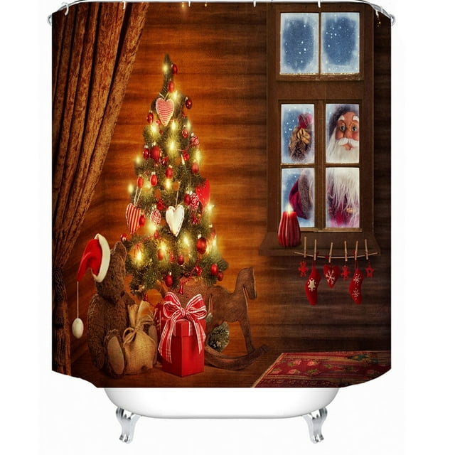 A Christmas Shower Curtain 90X180Cm Waterproof Polyester Fabric With Holiday Prints For Bathroom Decor Version A
