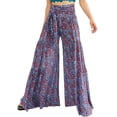 thumbnail image 1 of VISgogo - Pantalones palazzo con cinturón para mujer, pantalones de playa sueltos bohemios de cintura alta con estampado floral/a cuadros/cachemira VISgogo moda, 1 of 3