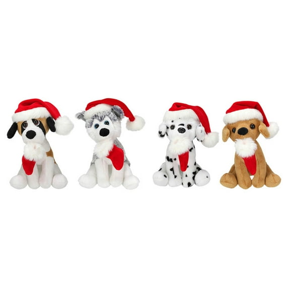 Plushland Xmas Pawpal with Santa Hat Stuffed Animals Plush Puppet Dog 8 Inches for Kids - A Perfect Christmas Day Gift on This Holiday for Babies