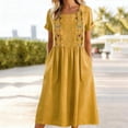 thumbnail image 2 of TIHLMK Women's Vintage-style Floral Embroidered Pocket Bohemian Dresses Short Sleeve Crew Neck Summer Dresses, 2 of 8