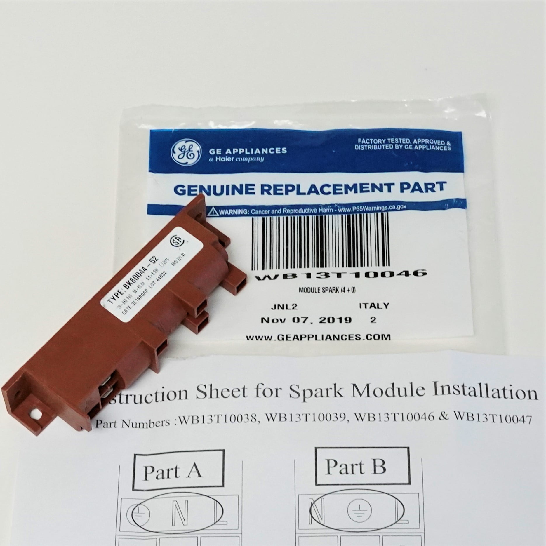 WB13T10046 Genuine GE Gas Range Spark Module for BK50044.52 AP3778816