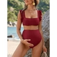thumbnail image 4 of BadPiggies Maternity Swimsuit Two Piece Square Neck Padded Bathing Suit Pregnancy Swimwear Beach Wear (S, Red), 4 of 8