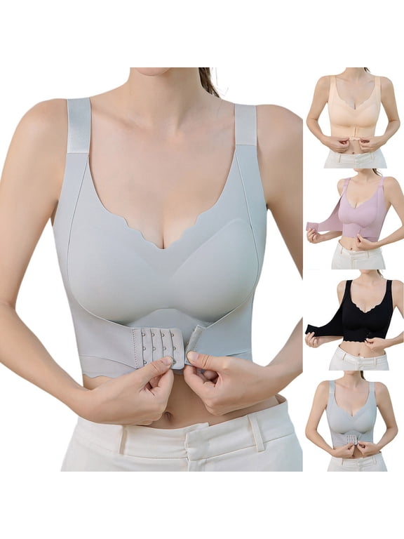 Posture Support Bra,Posture Bras for Women Front Closure Wireless Posture Corrector Bra with Back Support Bra Full Coverage Push Up No Underwire Bralettes