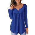 thumbnail image 4 of Camisa de mujer Botón plisado Blusa suelta Camiseta de manga larga Top, Azul, 3XL Advancent  AP000668-10, 4 of 7