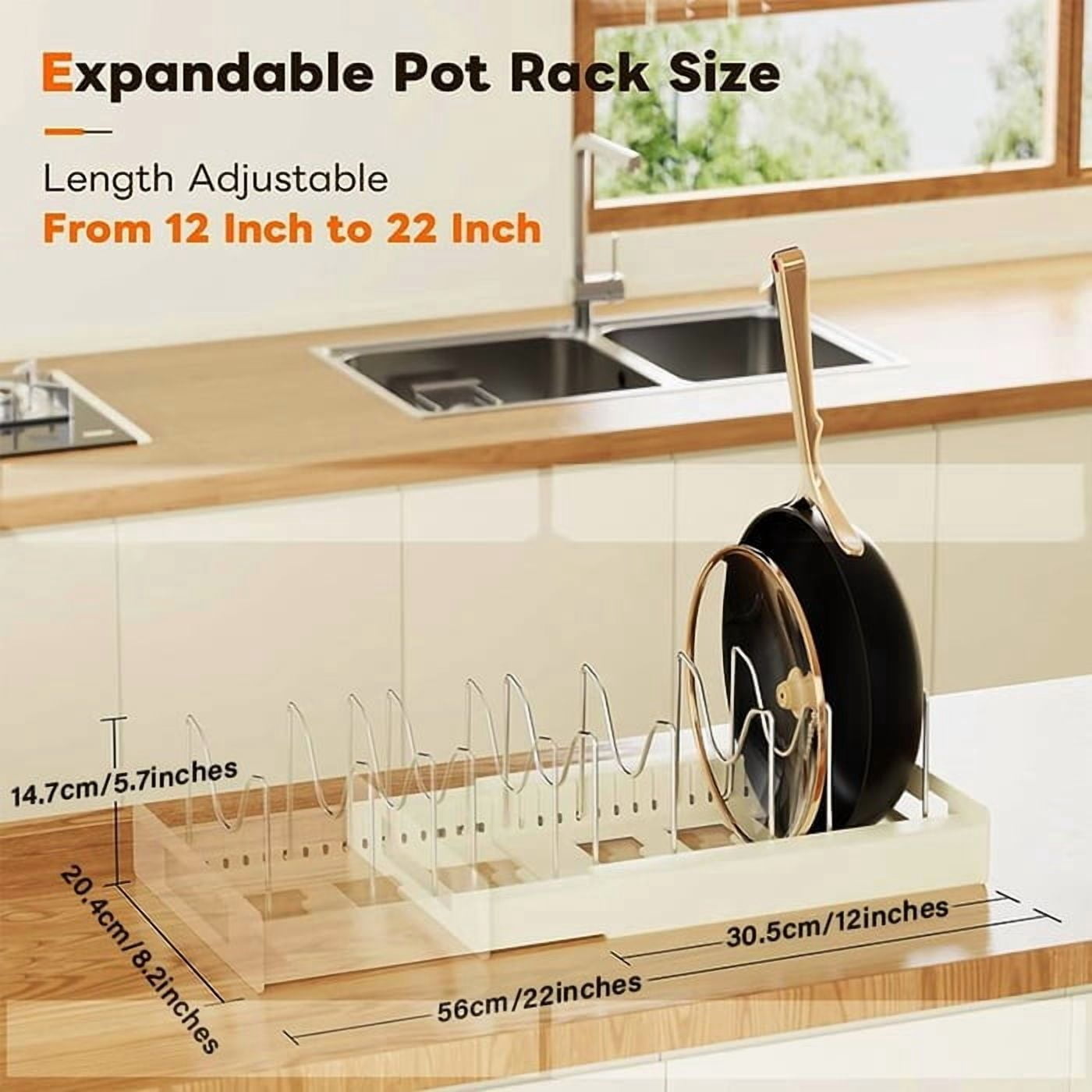 Vxdvou Telescopic Pot Rack, Adjustable Kitchen Storage Rack, Under Sink Organizer, Expandable Pot Storage, Heavy Duty Pot & Pan Organizer, Durable Kitchen Organizer for Cabinets, Pantries