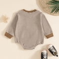 thumbnail image 4 of Ulanda Baby Sweatshirt Romper Boy Girl Waffle Knit Long Sleeve Striped Romper Oversized Sweater Newborn Fall Winter Clothes (Coffee, 6-12 Months), 4 of 5
