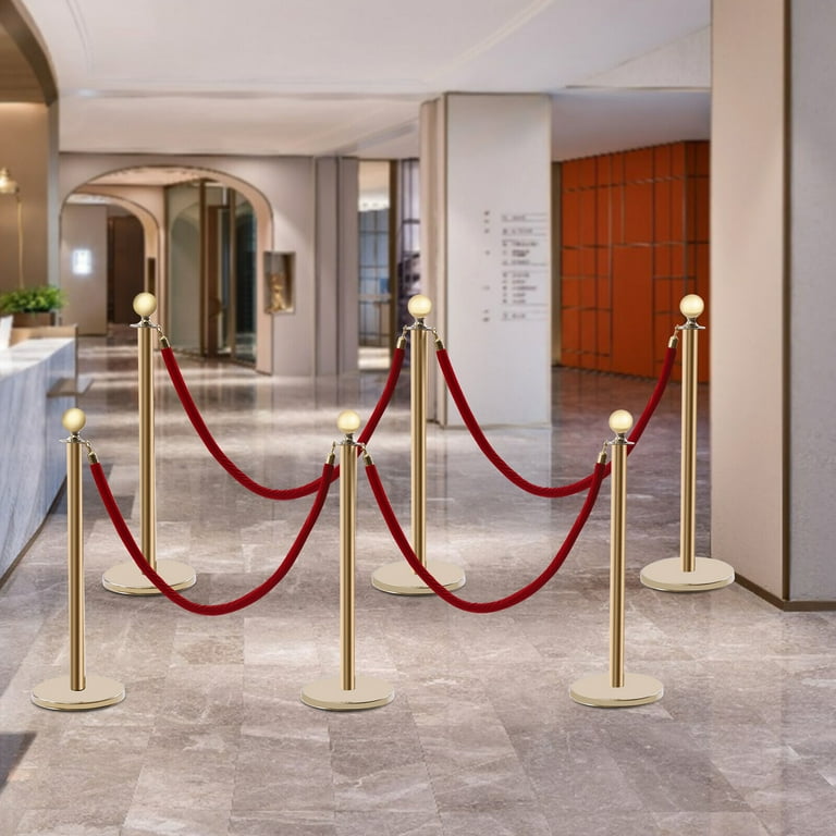 Standing Rope Stand Velvet Rope Barriers 6-Piece Velvet Rope Stand Set - Gold Stanchions ...