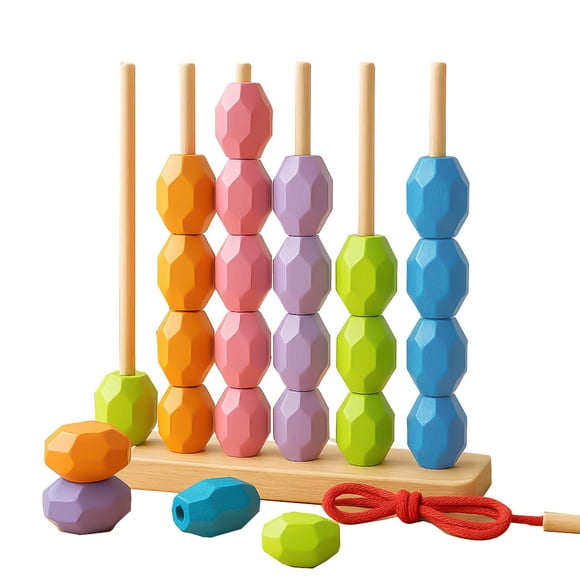 Ensemble de Perles Empilées en Bois, Jouet Casse-Tête pour Enfants, Éducation Précoce 3-6 Ans, Jeu de Comptage et d'Empilage