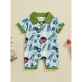 thumbnail image 3 of Musuos Baby Boys Summer Cute Romper 3M 6M 12M 18M Short Sleeve Button Lapel Western Elements Print Jumpsuit Infant Playsuit, 3 of 9