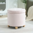 thumbnail image 6 of Round Velvet Storage Ottoman with Reversible Tray Lid, Tufted Upholstered Footrest Stool with Wooden Legs, 6 of 6