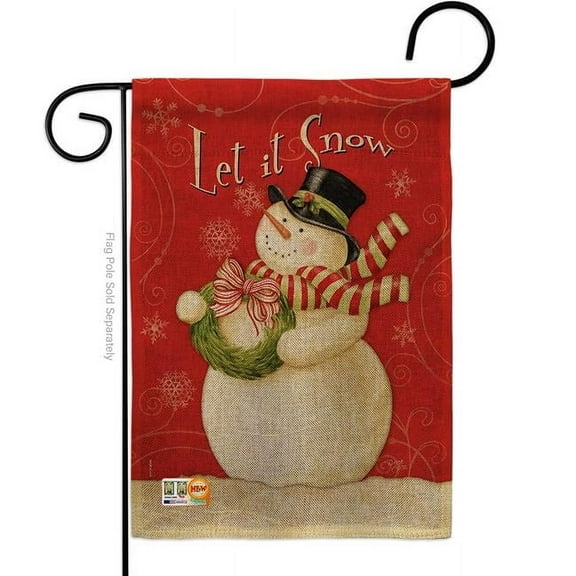 Breeze Decor BD-XM-G-114141-IP-DB-D-US17-AM 13 x 18.5 in. Scarf Snowman Let it Snow Burlap Winter Christmas Impressions Decorative Vertical Double Sided Garden Flag