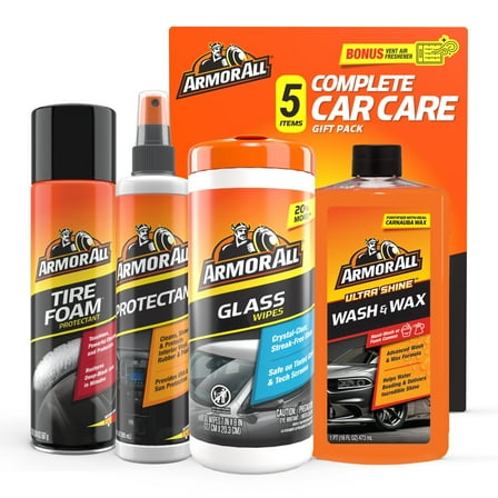 Armor All Complete Car Cleaning Care Kit for Car Detailing plus Bonus Air Freshener, 5 Piece Set